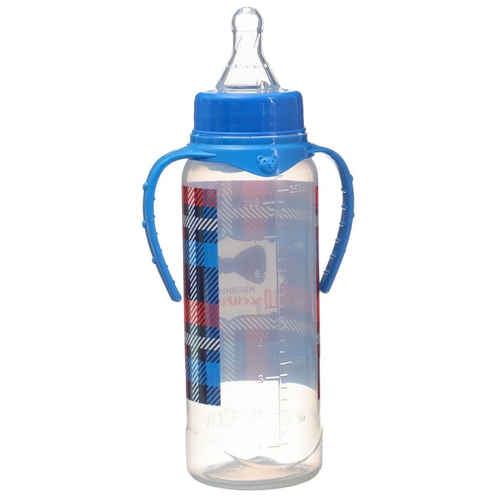 Бутылочка для кормления «Маленький джентльмен», классическое горло, с ручками, 250 мл., от 0 мес., цвет синий