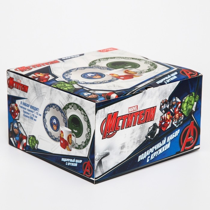 Набор посуды из керамики, 3 предмета: тарелка Ø 16,5 см, миска Ø 14 см, кружка 200 мл, Набор посуды из керамики, 3 предмета: тарелка Ø 16,5 см, миска Ø 14 см, кружка 200 мл, "Мстители", Марвел