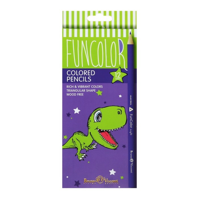 Карандаши 12 цветов FunColor, пластиковые, трёхгранные, МИКС Карандаши 12 цветов FunColor, пластиковые, трёхгранные, МИКС