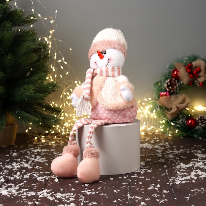 Мягкая игрушка Мягкая игрушка "Снеговик с полосатыми длинными ножками" 43х18 см, бело-розовый