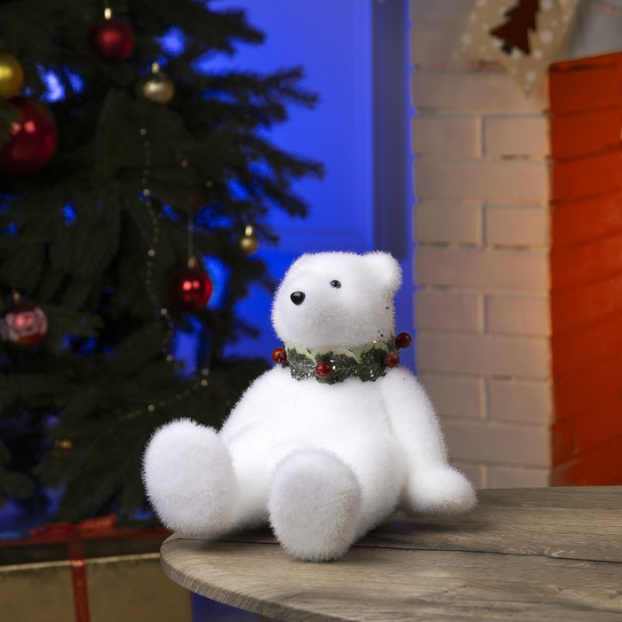 Светодиодная фигура «Мишка» 16 × 17 × 20 см, флок, батарейки CR2032х2 (в комплекте), свечение тёплое белое