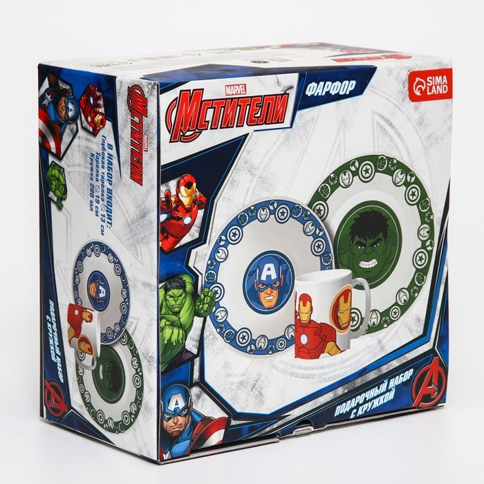 Набор посуды из керамики, 3 предмета: тарелка Ø 16,5 см, миска Ø 14 см, кружка 200 мл, Набор посуды из керамики, 3 предмета: тарелка Ø 16,5 см, миска Ø 14 см, кружка 200 мл, "Мстители", Марвел