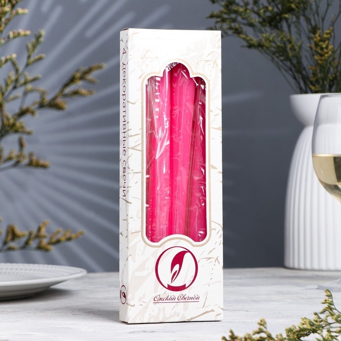 Набор свечей античных, 2,3х 24,5 см, 5 ч, 55 г, 4 штуки, темно-розовая Набор свечей античных, 2,3х 24,5 см, 5 ч, 55 г, 4 штуки, темно-розовая