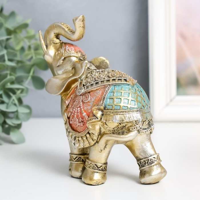 Сувенир полистоун Сувенир полистоун "Золотой слон в цветной богатой попоне" МИКС 6х11х13 см