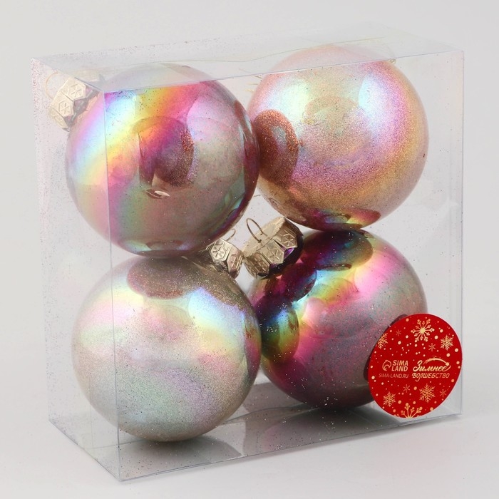 Набор шаров пластик d-8 см, 4 шт Набор шаров пластик d-8 см, 4 шт "Мэдисон" блеск микс