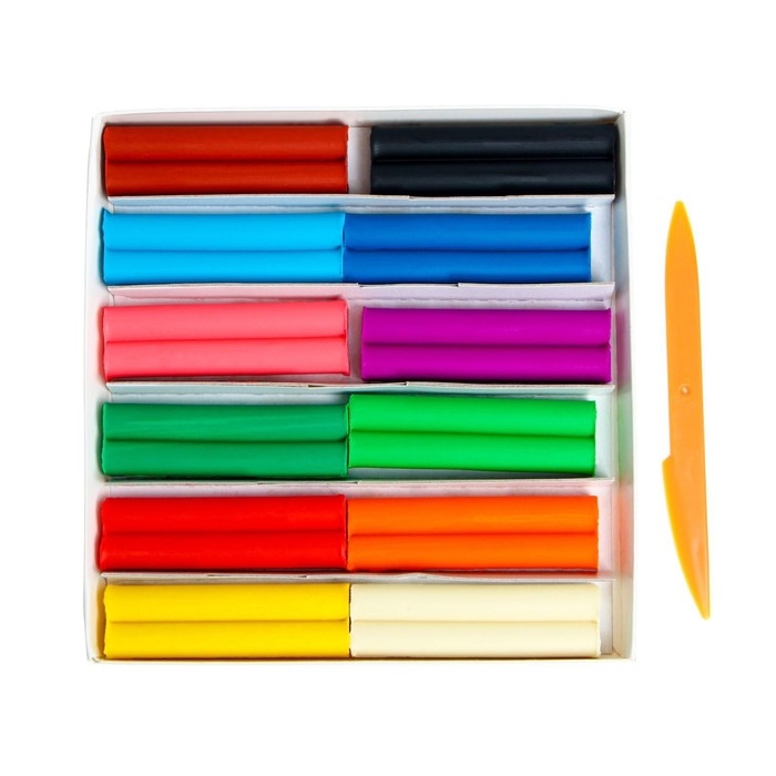 Пластилин мягкий (восковой), 12 цветов, 180 г,  Пластилин мягкий (восковой), 12 цветов, 180 г, "Фантазия", со стеком, микс