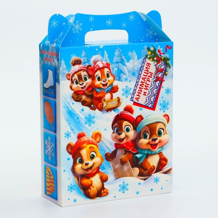 Новый год. Подарочная коробка Новогодняя ПОДАРОК ХРОМ Новый год. Подарочная коробка Новогодняя ПОДАРОК ХРОМ "Лесная банда" с игрой и анимацией 17 х 6,8 х 20 см.