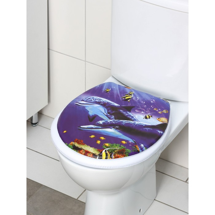 Сиденье для унитаза с крышкой Доляна «Морские жители», 40×37 см, мягкое Сиденье для унитаза с крышкой Доляна «Морские жители», 40×37 см, мягкое