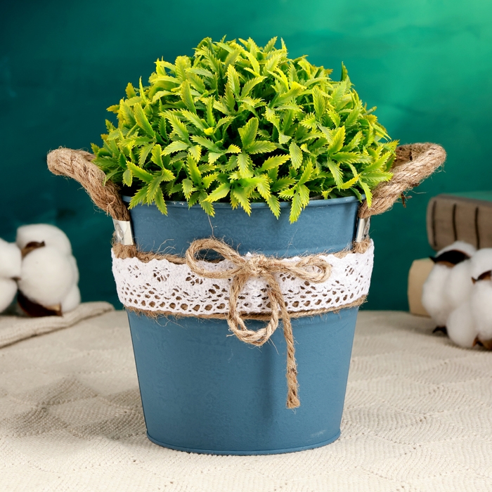 Кашпо  Кашпо "Ведерко Линдберг" синее с ручками, 13х13х12см