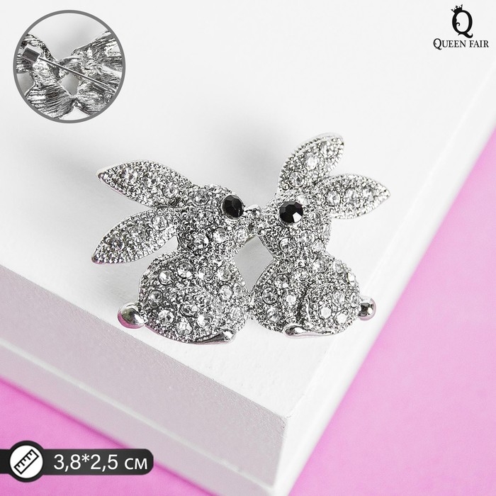 Брошь «Кролики» малыши, цвет белый в серебре Брошь «Кролики» малыши, цвет белый в серебре