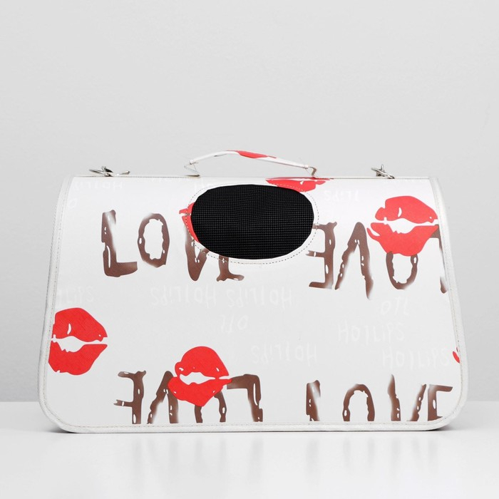 Сумка - переноска для животных  Сумка - переноска для животных "Love", размер М, белая, 45 х 21 х 27 см,