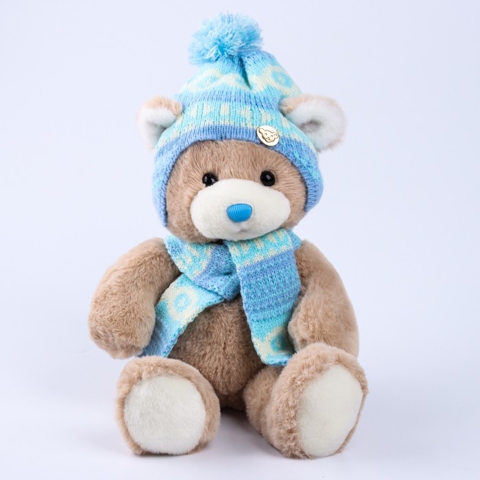 Мягкая игрушка Little Friend, новогодний мишка в шапке и шарфе, цвет голубой , 23 см Мягкая игрушка Little Friend, новогодний мишка в шапке и шарфе, цвет голубой , 23 см