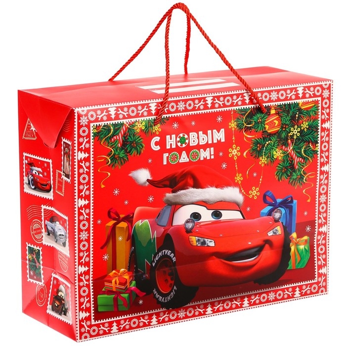 Новый год. Пакет-коробка Новый год. Пакет-коробка "С Новым Годом!", 19х40х30 см, Тачки