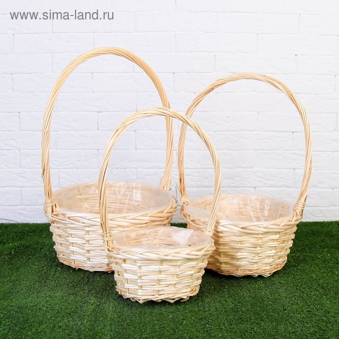 Набор корзин «Плетёнка», 3 шт,( 28×14/45  - 24×13/41 -19×11/37) см, ива натуральная Набор корзин «Плетёнка», 3 шт,( 28×14/45  - 24×13/41 -19×11/37) см, ива натуральная