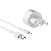 Сетевое зарядное устройство Borofone BA23A, 2xUSB, 2.4 А, кабель Type-C, 1 м, белое