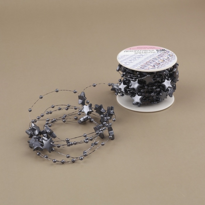 Бусы на леске, «Звёзды», 3/14 мм, 9 ± 0,5 м, цвет серый Бусы на леске, «Звёзды», 3/14 мм, 9 ± 0,5 м, цвет серый