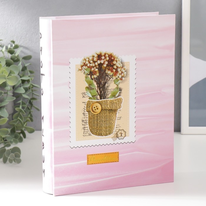 Фотоальбом на 200 фото 10х15 см Фотоальбом на 200 фото 10х15 см "Цветы в холщовом мешке" в коробке МИКС 26,5х20,5х5,5 см