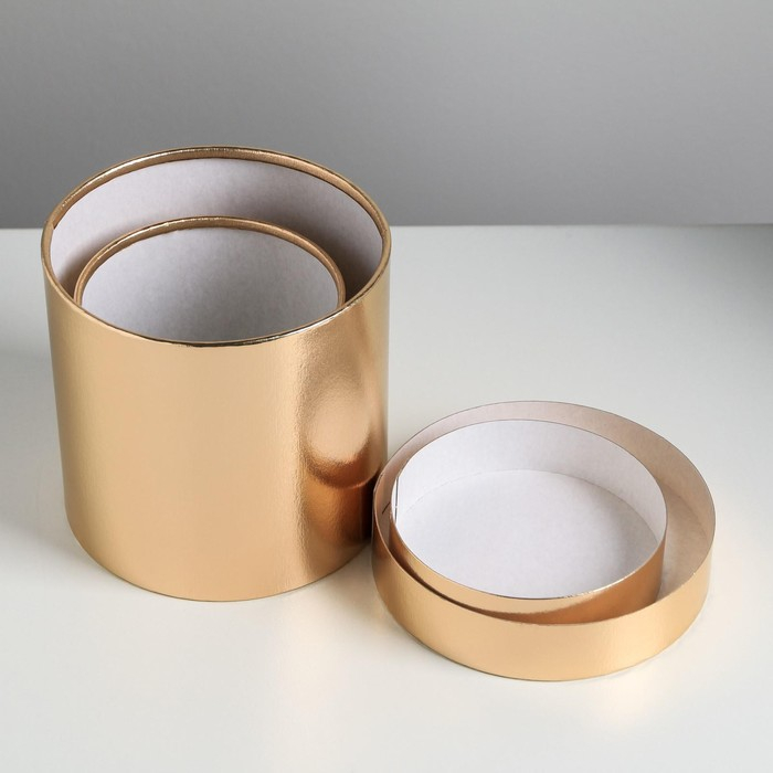 Набор золотых шляпных коробок 2 в 1, упаковка подарочная, «Поздравляю», 12 х 12, 15 х 15 см