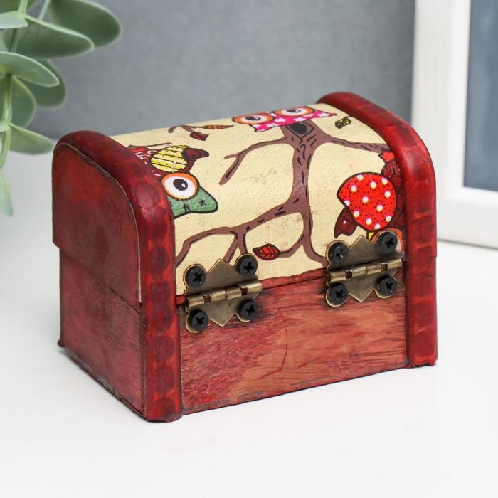 Шкатулка дерево сундучок  Шкатулка дерево сундучок "Совята" 6х8х5,5 см