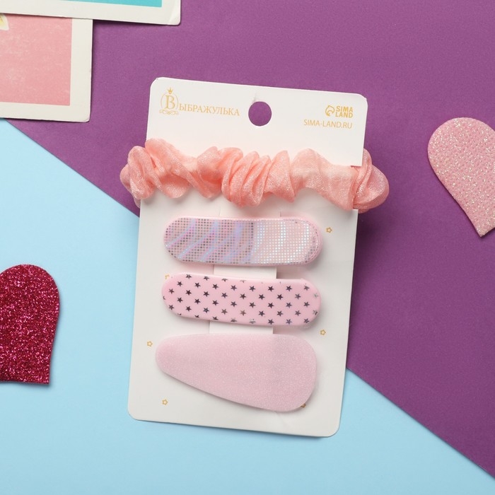 Набор для волос Набор для волос "Толиман" (1 резинка-6 см,3 невидимки- 5 см) розовый