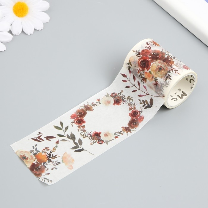 Клейкая лента бумага Клейкая лента бумага "Осенние цветы" ширина 5,4 см намотка 3 м 5,4х3,8х3,8 см