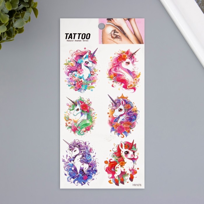 Татуировка на тело цветная Татуировка на тело цветная "Единорог с цветами" 10х20,5 см