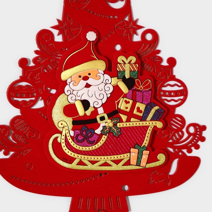 Декоративное украшение (подвеска)  Декоративное украшение (подвеска) "Новогодня ёлка с дед морозом" 40,5х25,5 см