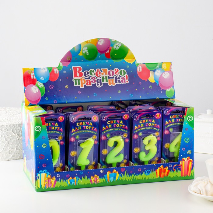 Шоу-бокс со свечами для торта цифры  Шоу-бокс со свечами для торта цифры "Люминесцентные", 10,2 см, 50 штук