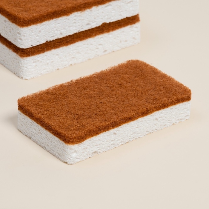 Губки для посуды SL Home, из древесной целлюлозы, с кокосовым абразивом, 3 шт, 21×12×3 см Губки для посуды SL Home, из древесной целлюлозы, с кокосовым абразивом, 3 шт, 21×12×3 см