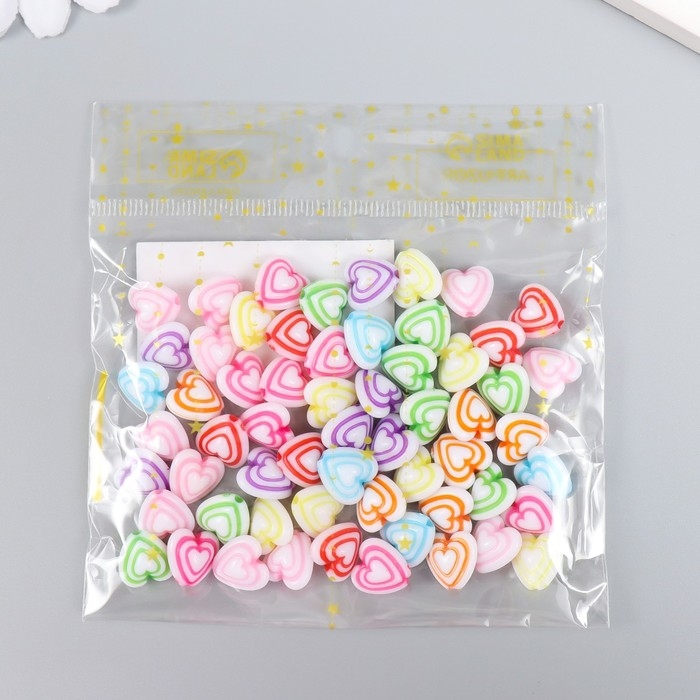 Бусины для творчества пластик Бусины для творчества пластик "Сердце тройное" разноцветные набор 20 гр 0,7х1,1х1,1 см