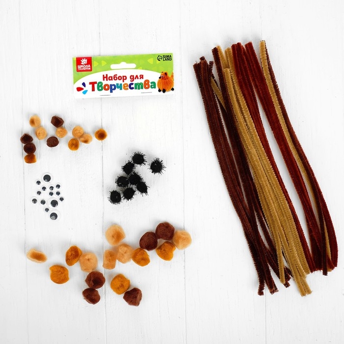 Набор для творчества из проволоки с ворсом, помпонов, глаз №6, цвет коричневый, 30 проволочек Набор для творчества из проволоки с ворсом, помпонов, глаз №6, цвет коричневый, 30 проволочек