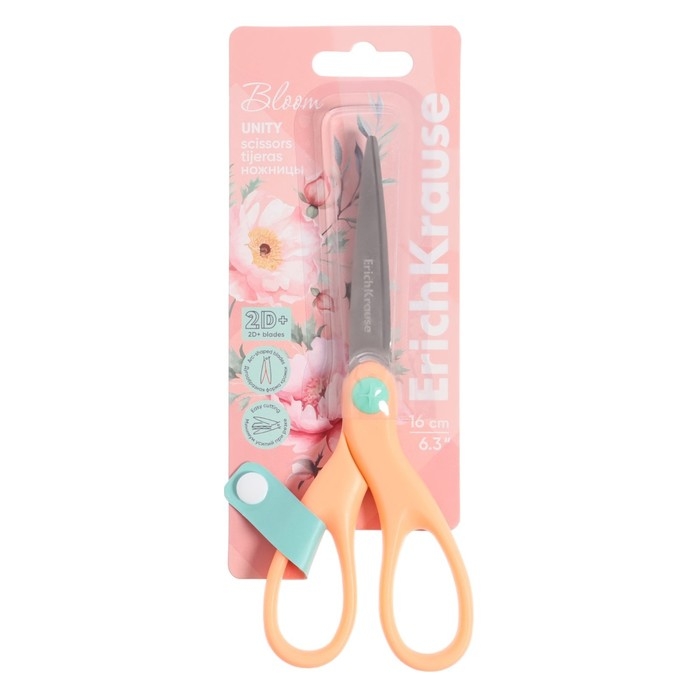 Ножницы ErichKrause Unity Pastel Bloom, 16 см, лезвия из нержавеющей стали, двойная заточка, ударопрочный пластик, блистер, МИКС Ножницы ErichKrause Unity Pastel Bloom, 16 см, лезвия из нержавеющей стали, двойная заточка, ударопрочный пластик, блистер, МИКС