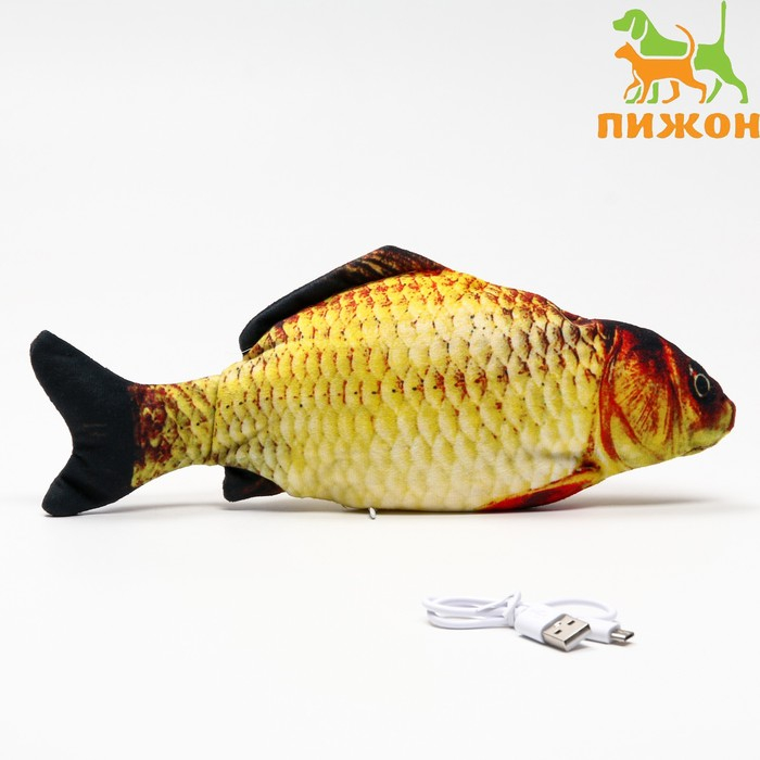 Игрушка для кошек  Игрушка для кошек "Карась" с двигающимся хвостом и с USB-зарядкой, 28 см