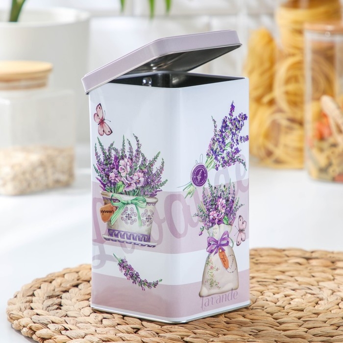 Банка с крышкой для сыпучих продуктов «Лаванда-3», 1,2 л, 9×16,5 см, прямоугольная