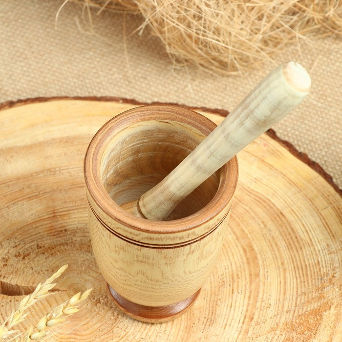 Набор: ступка с пестиком, ясень , 13 см, МИКС Набор: ступка с пестиком, ясень , 13 см, МИКС