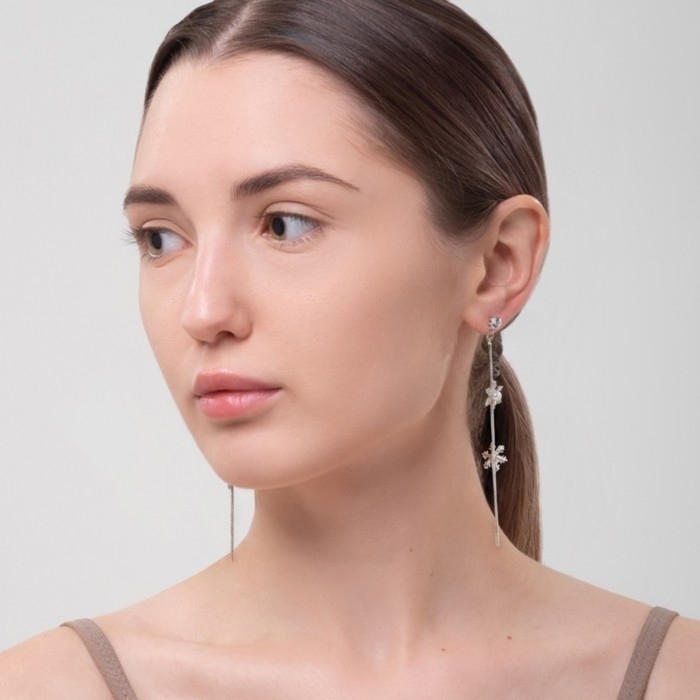 Новый год! Серьги «Дуэт снежинок», цвет белый в серебре Новый год! Серьги «Дуэт снежинок», цвет белый в серебре
