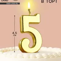 Свеча в торт на шпажке &laquo;Цифра 5&raquo;, золотая, 4.5&times;2.5 см