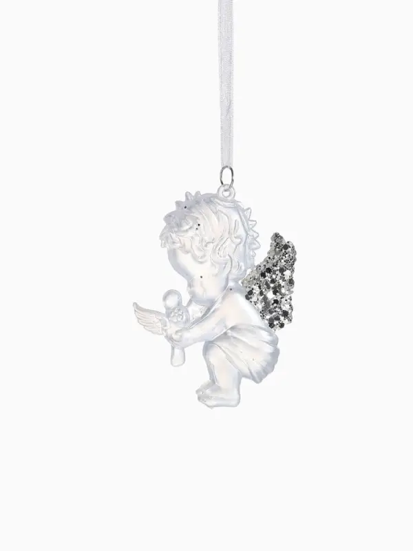 Ёлочная игрушка &laquo;Зимнее волшебство. Ангелочек с голубем&raquo; пластик, 10&times;7 см, белый