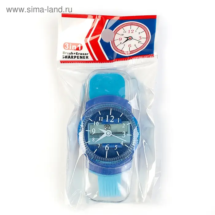 Точилка с контейнером «Часы», с ластиком и щеткой, МИКС Точилка с контейнером «Часы», с ластиком и щеткой, МИКС