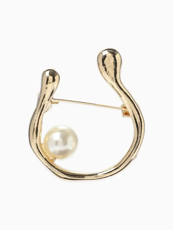 Брошь &laquo;Подкова&raquo;, с бусиной №10, цвет белый в золоте