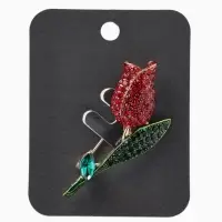 Брошь &laquo;Цветок&raquo; тюльпан, стразы, цвет красно-зелёный в золоте