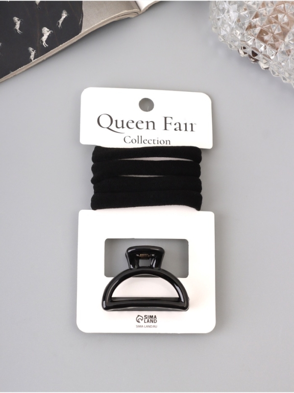 Набор для волос «Вивьен», 4 резинки 5.5 см, краб 4 см, дуга, чёрный Набор для волос «Вивьен», 4 резинки 5.5 см, краб 4 см, дуга, чёрный