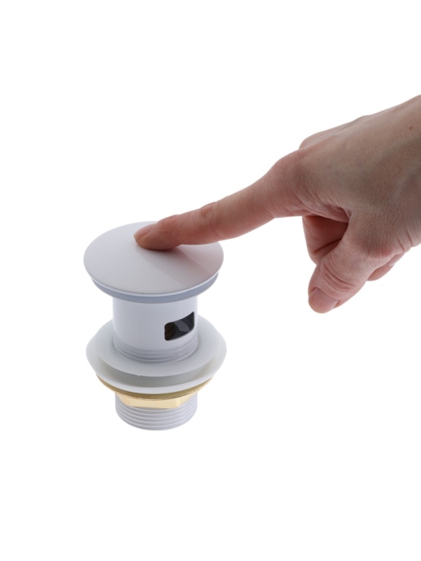 Донный клапан ZEIN engr, большая кнопка, без перелива, нержавеющая сталь, белый Донный клапан ZEIN engr, большая кнопка, без перелива, нержавеющая сталь, белый