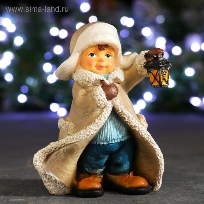 Новогодняя фигура  Новогодняя фигура "Мальчик в тулупе с фонарем" 7х11х14см