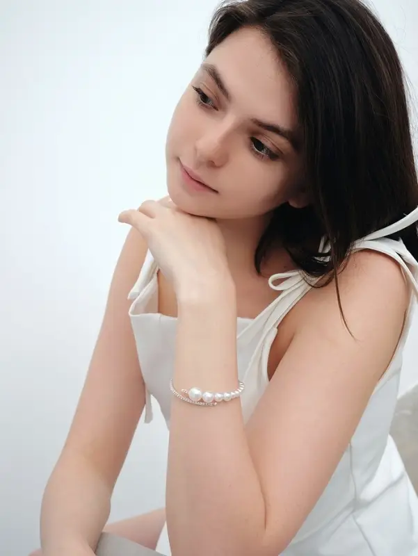 Браслет с жемчугом &laquo;Жемчуг&raquo; на убывание, d=6.5 белый в серебре