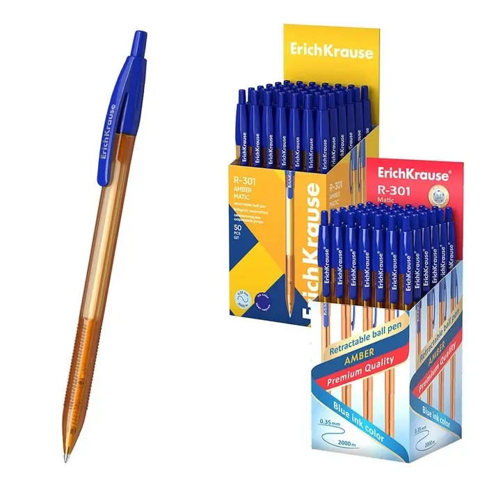 Ручка шариковая автоматическая ErichKrause R-301 Amber Matic, узел 0.7 мм, чернила синие, длина линии письма 2000 метров Ручка шариковая автоматическая ErichKrause R-301 Amber Matic, узел 0.7 мм, чернила синие, длина линии письма 2000 метров