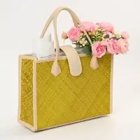 Сумка плетёная на застёжке из пандана, 35&times;12&times;40 см, жёлтая