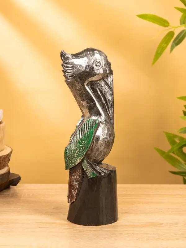 Сувенир интерьерный "Пеликан" 10х10х33 см, дерево, цв. серебро