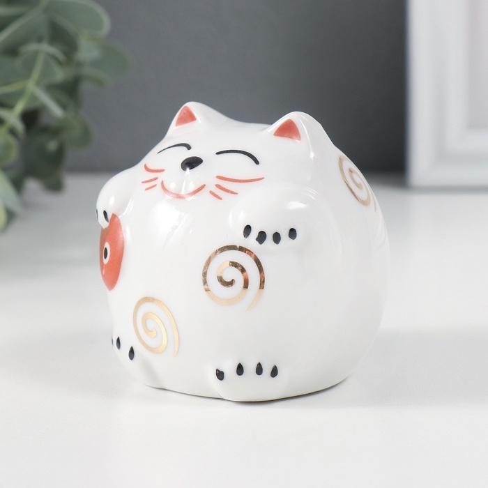 Копилка керамика Копилка керамика "Кот Манэки-нэко с рыбкой круглый с узорами" 7х7х6,8 см
