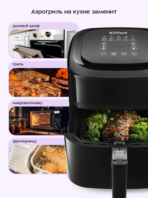 Аэрогриль электрический с поддоном КТ-2215 - 4.5 л - 1500 Вт Аэрогриль электрический с поддоном КТ-2215 - 4.5 л - 1500 Вт